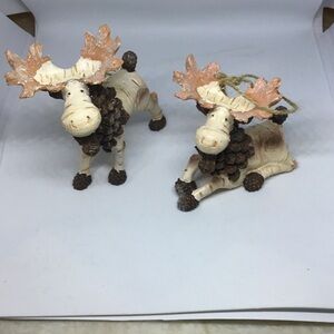 Rustic Moose Figurines with Pinecone Details